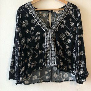 Black and white blouse with flower pattern